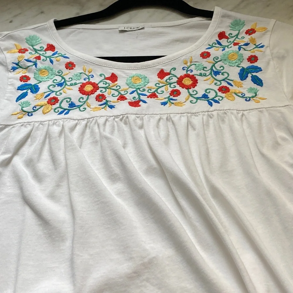 J.Crew Embroidered Boho Babydoll Peasant soft cotton smock type top size S/M